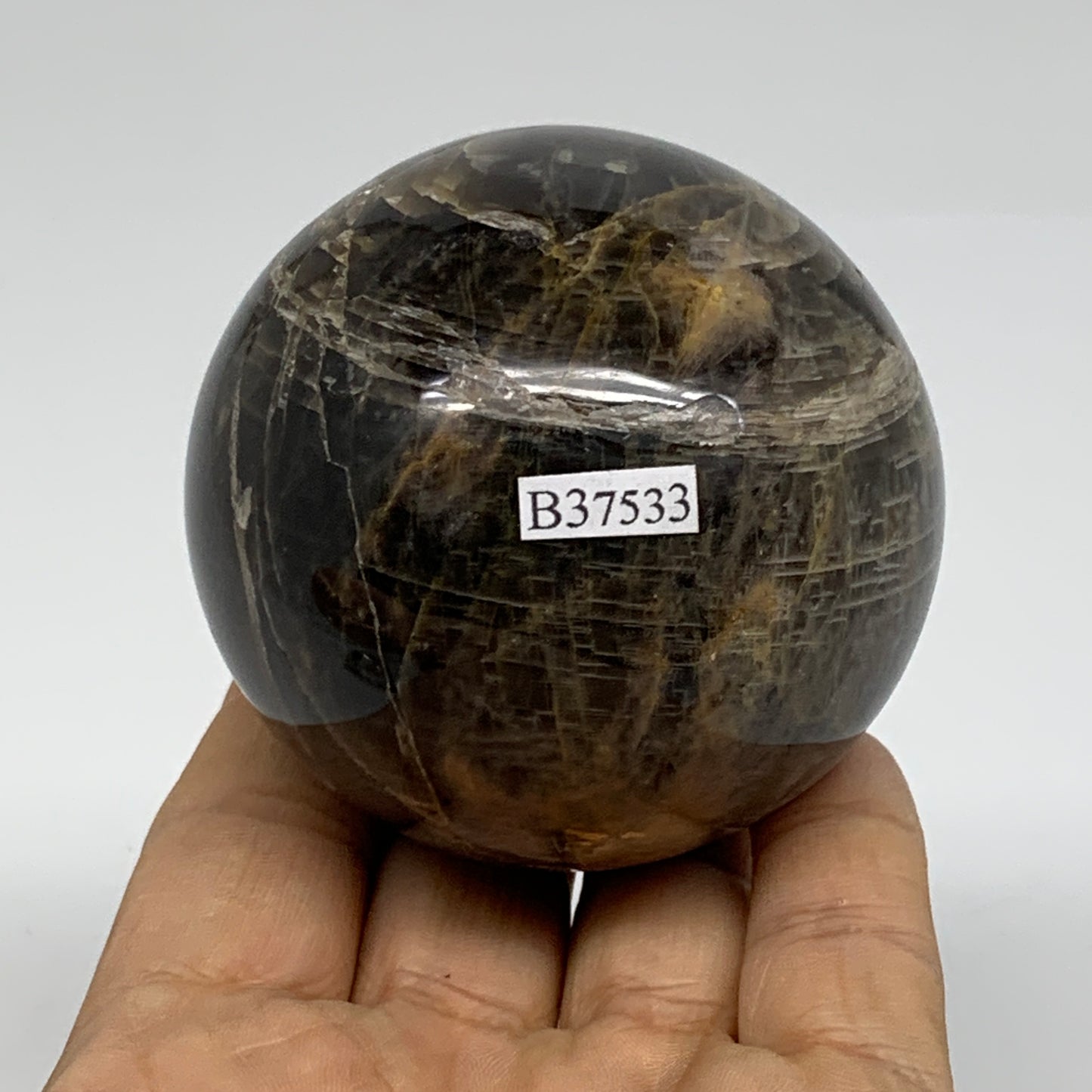 0.76 lbs, 2.5"(63mm), Black Moonstone Sphere Ball Gemstone Polished, B37533