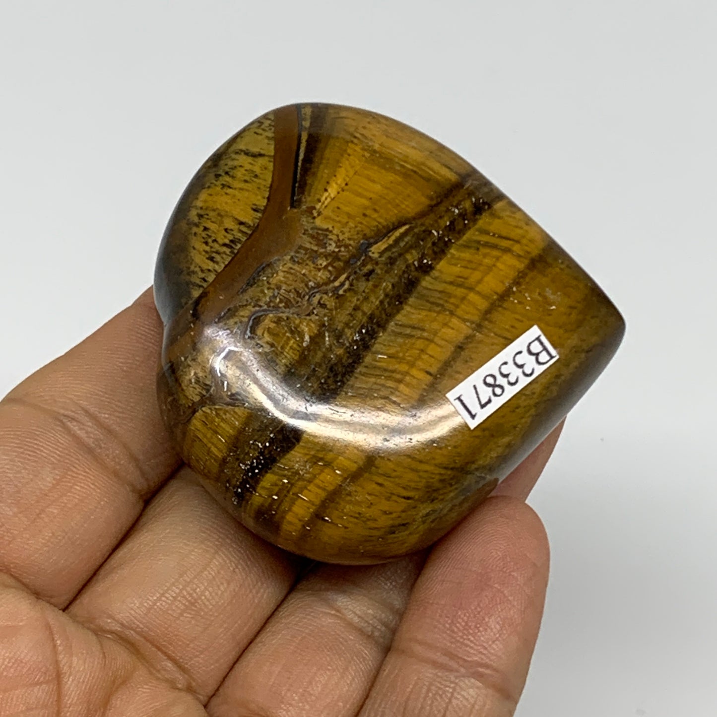 87.1g, 2"x2.1"x0.8", Tiger's Eye Heart Polished Healing Crystal @India, B33871