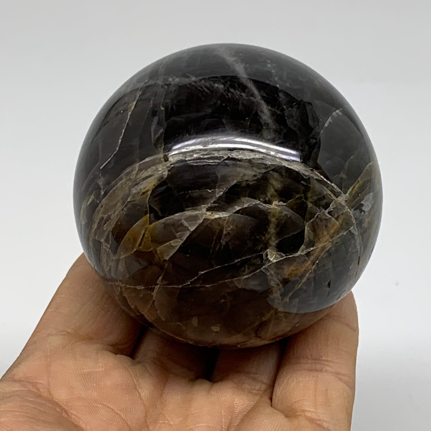 0.76 lbs, 2.5"(63mm), Black Moonstone Sphere Ball Gemstone Polished, B37533