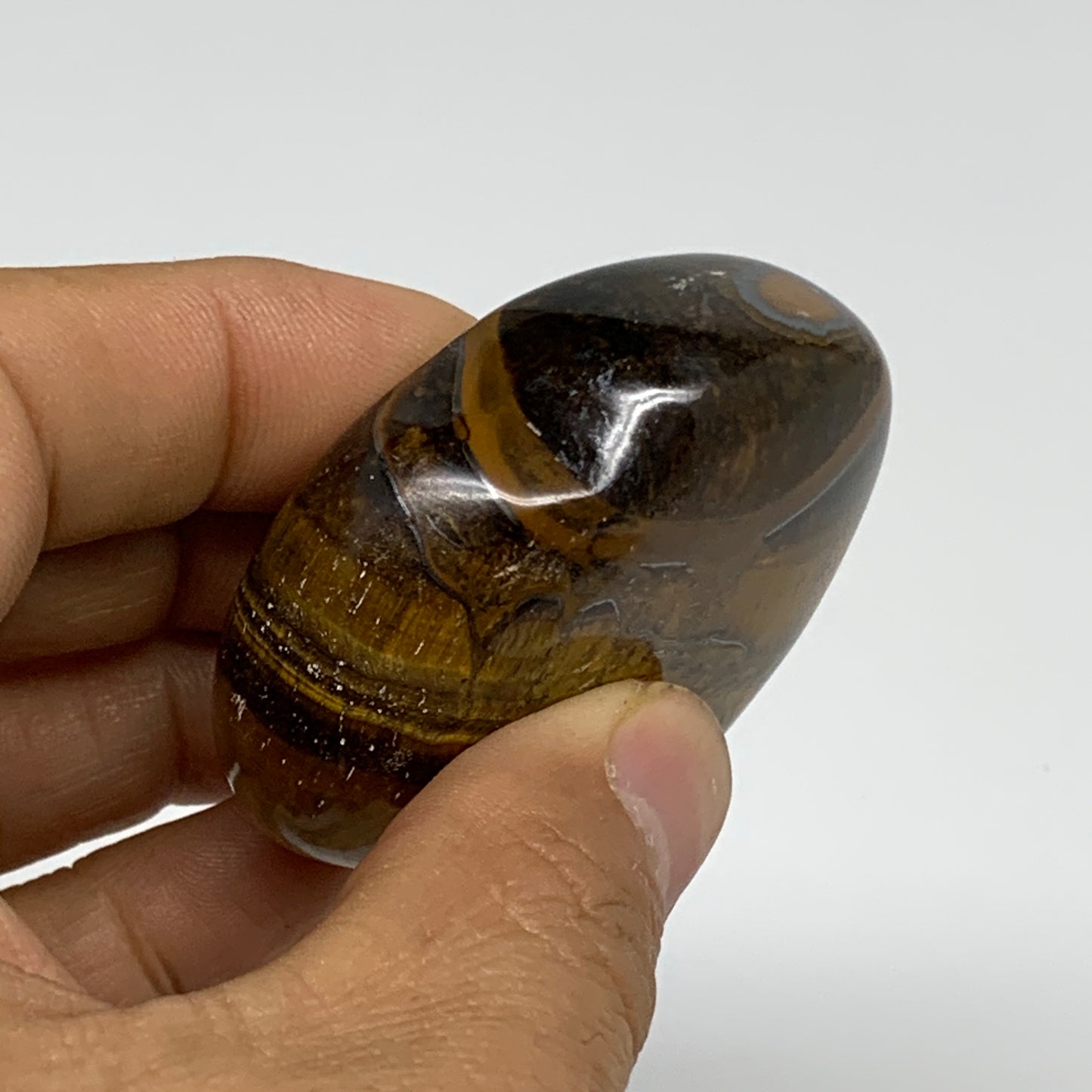 87.1g, 2"x2.1"x0.8", Tiger's Eye Heart Polished Healing Crystal @India, B33871