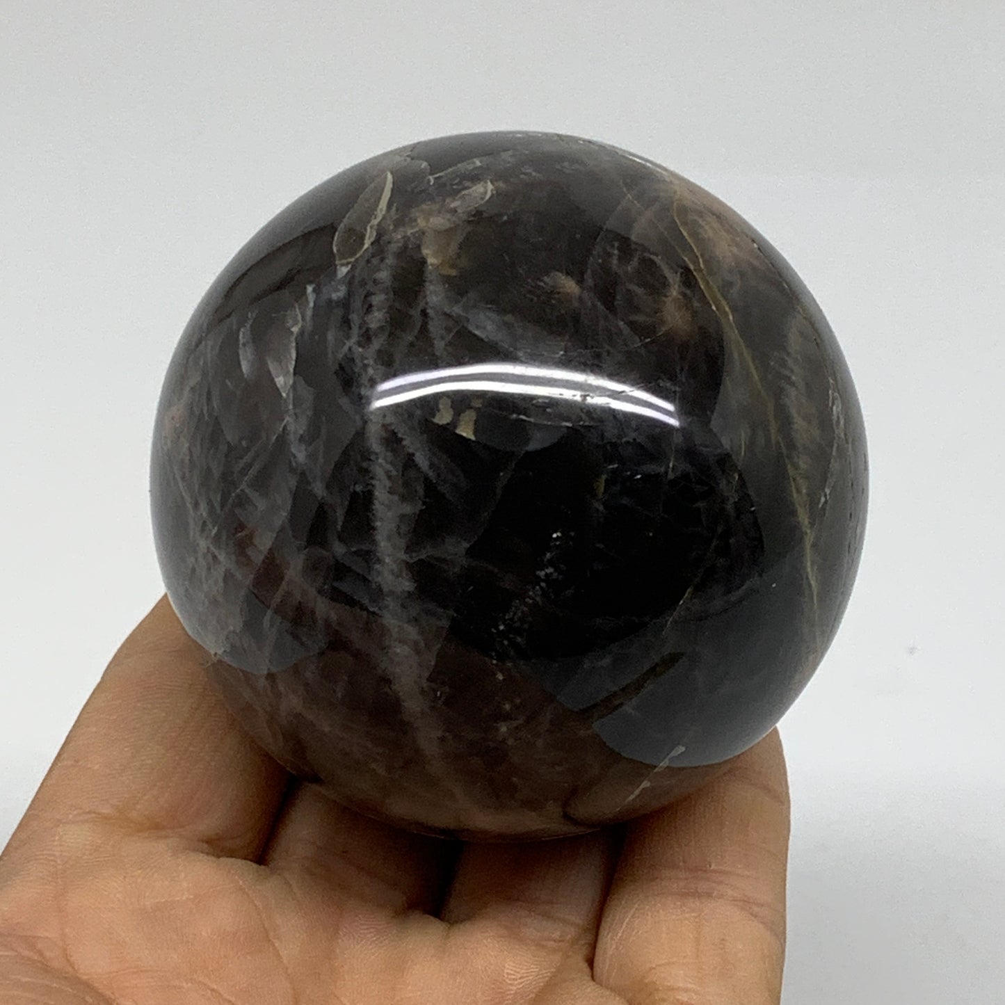 0.76 lbs, 2.5"(63mm), Black Moonstone Sphere Ball Gemstone Polished, B37533