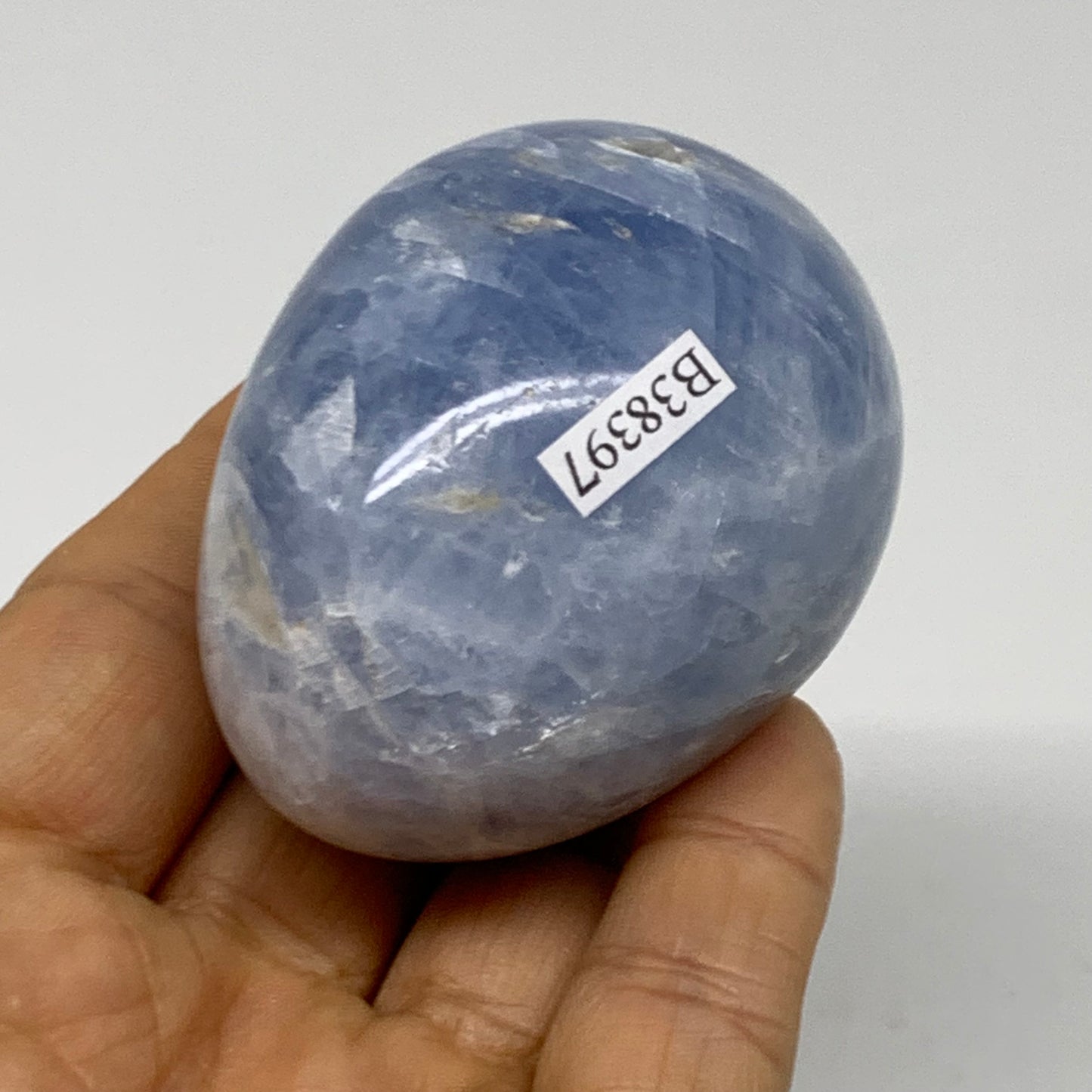 175.3g, 2.4"x1.8", Natural Blue Calcite Egg Polished Crystal @Madagascar, B38397