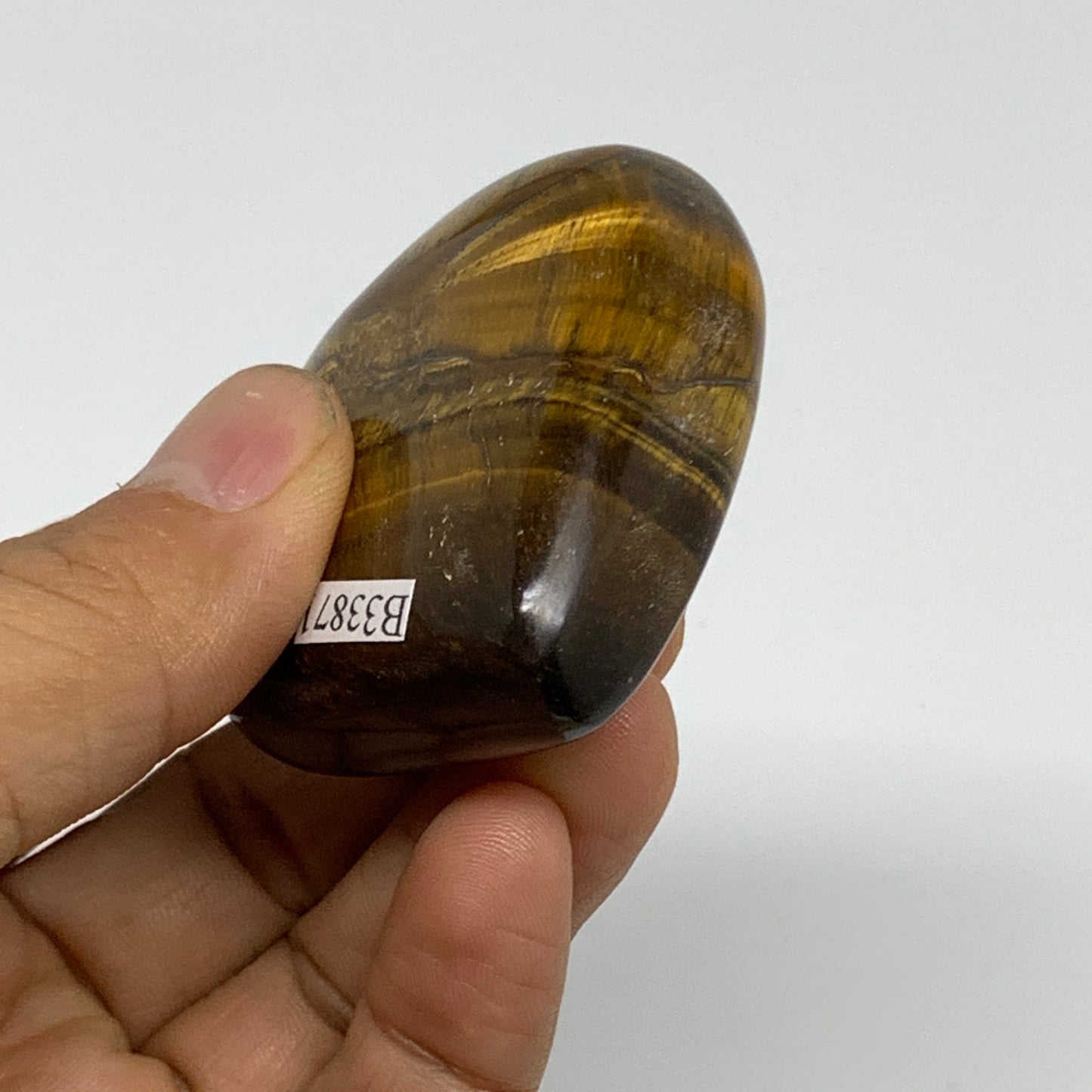 87.1g, 2"x2.1"x0.8", Tiger's Eye Heart Polished Healing Crystal @India, B33871
