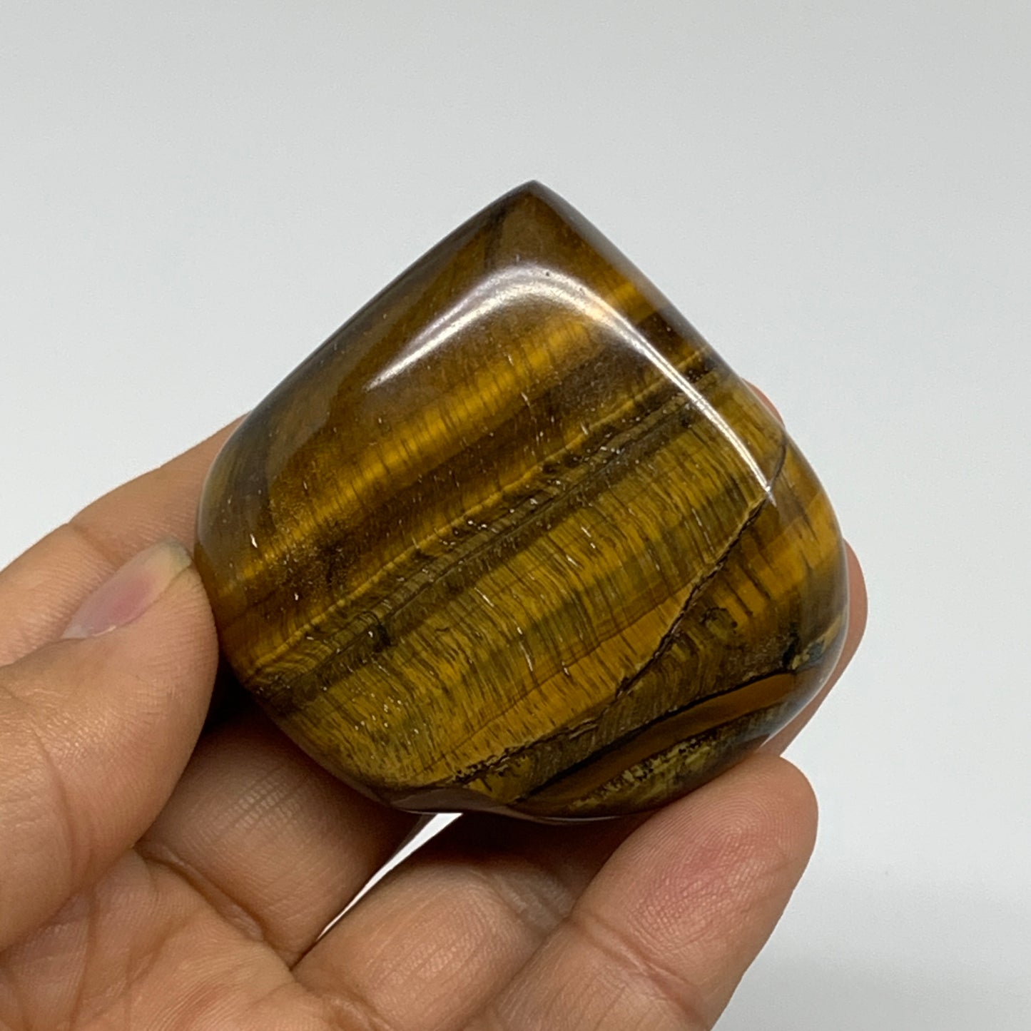 87.1g, 2"x2.1"x0.8", Tiger's Eye Heart Polished Healing Crystal @India, B33871