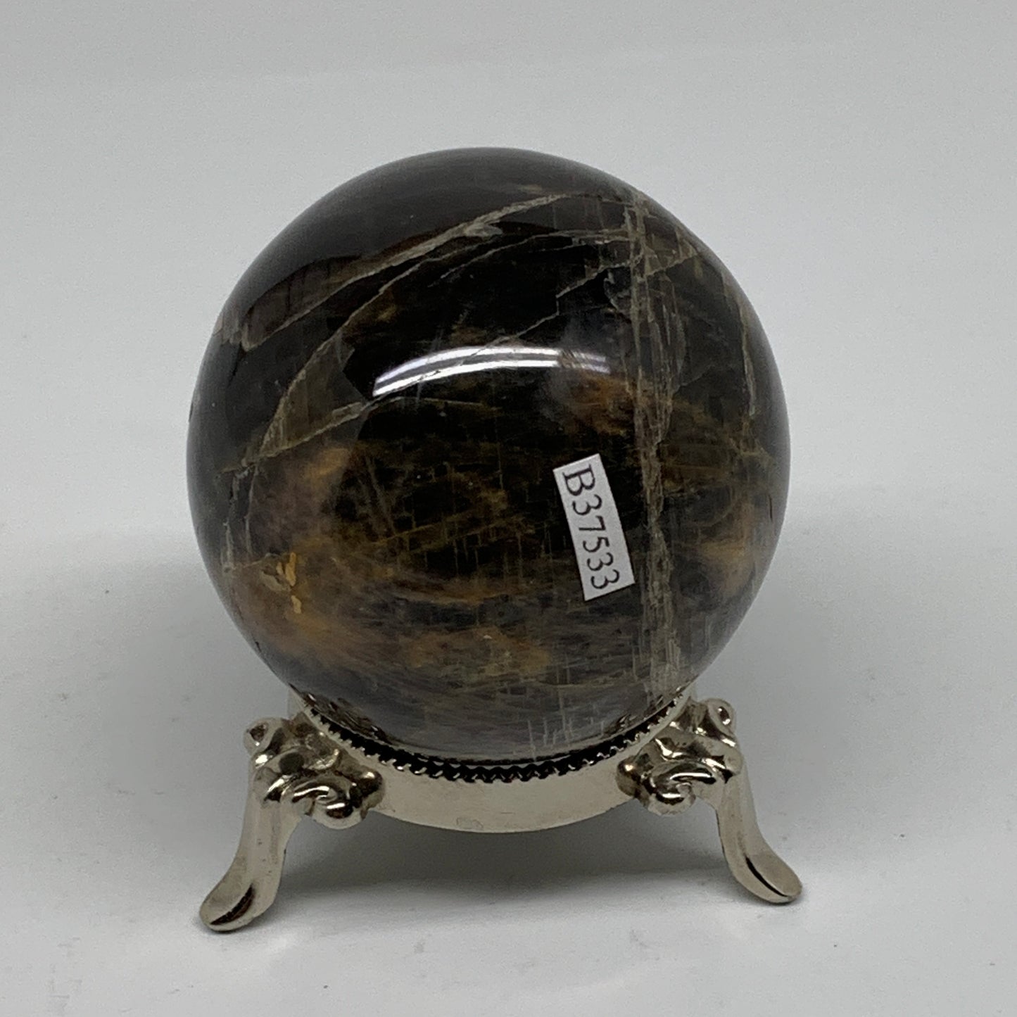 0.76 lbs, 2.5"(63mm), Black Moonstone Sphere Ball Gemstone Polished, B37533