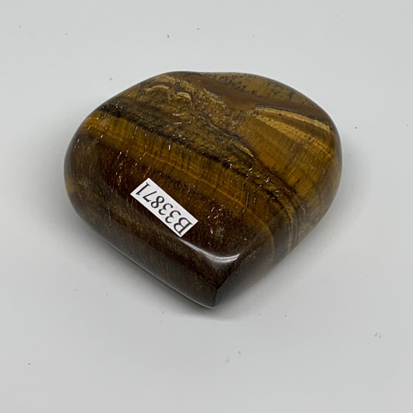 87.1g, 2"x2.1"x0.8", Tiger's Eye Heart Polished Healing Crystal @India, B33871