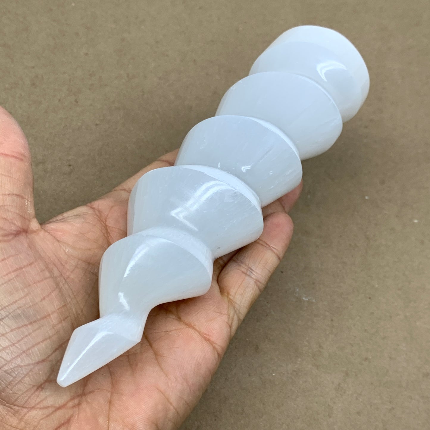 0.93 lbs.,7.25"x1.9", Selenite Spiral Crystal Tower Wand Point, B36618