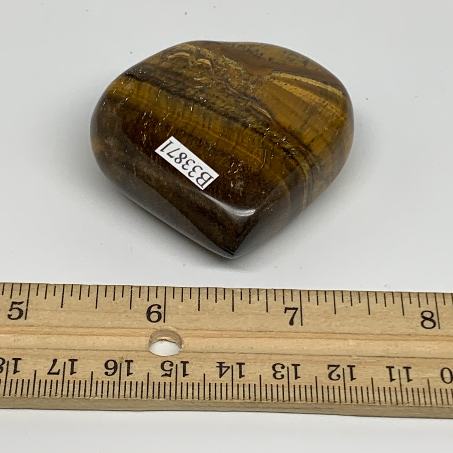 87.1g, 2"x2.1"x0.8", Tiger's Eye Heart Polished Healing Crystal @India, B33871