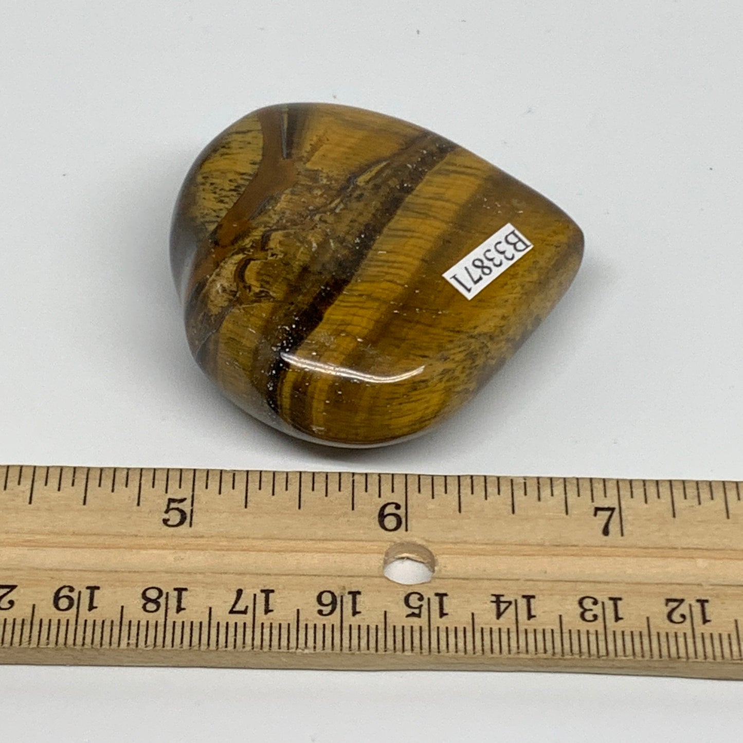 87.1g, 2"x2.1"x0.8", Tiger's Eye Heart Polished Healing Crystal @India, B33871