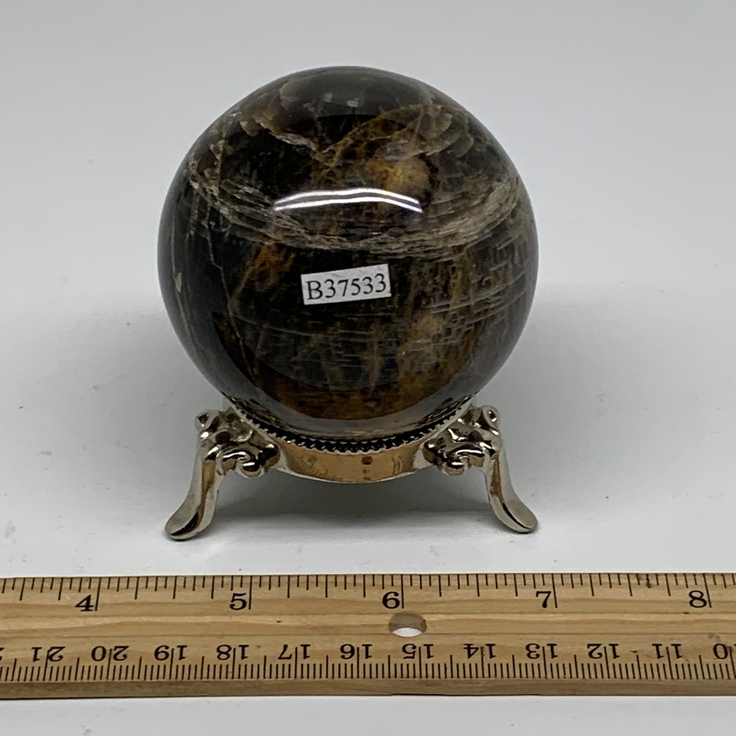 0.76 lbs, 2.5"(63mm), Black Moonstone Sphere Ball Gemstone Polished, B37533