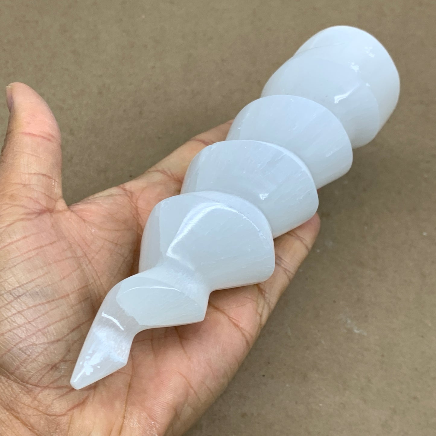 0.93 lbs.,7.25"x1.9", Selenite Spiral Crystal Tower Wand Point, B36618