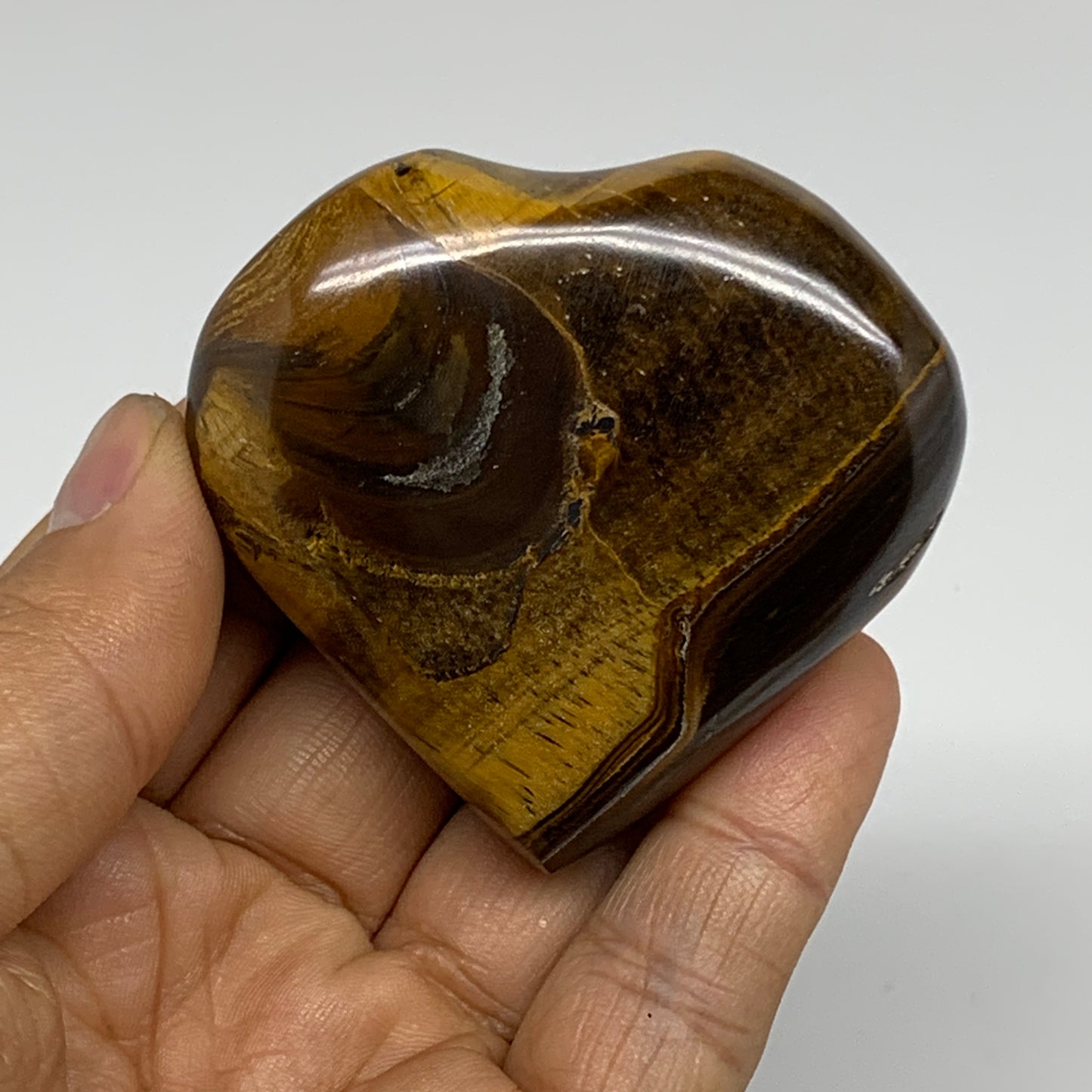 101.4g, 2.1"x2.3"x0.8", Tiger's Eye Heart Polished Healing Crystal @India, B3387