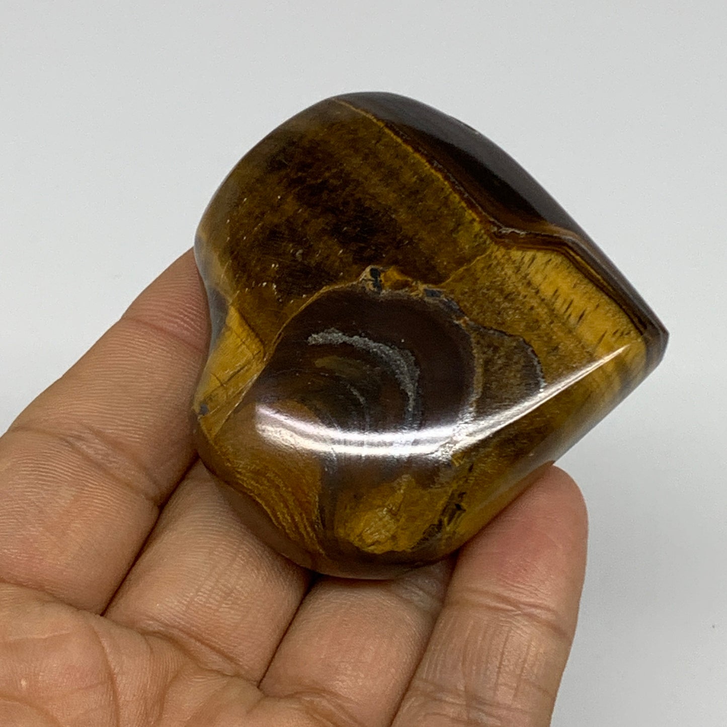 101.4g, 2.1"x2.3"x0.8", Tiger's Eye Heart Polished Healing Crystal @India, B3387