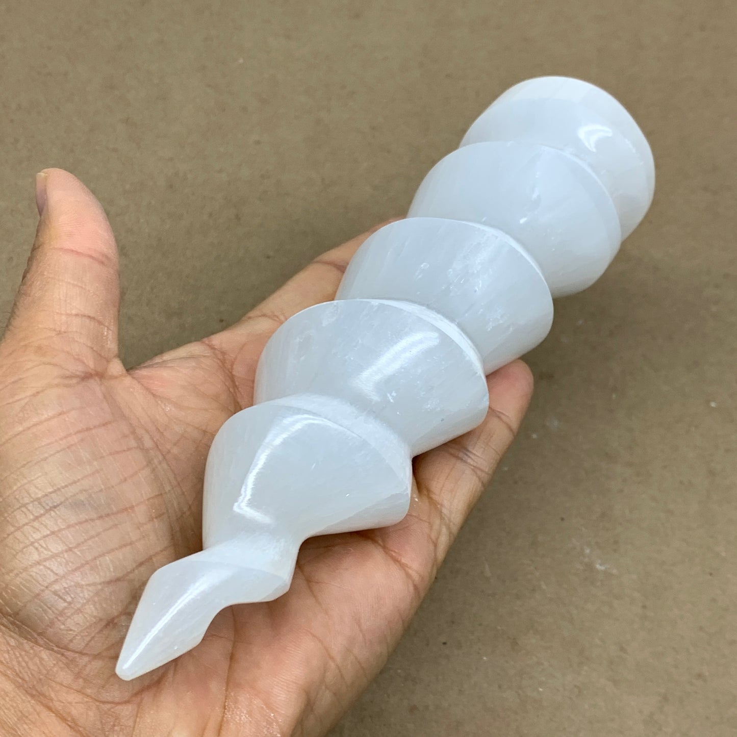 0.93 lbs.,7.25"x1.9", Selenite Spiral Crystal Tower Wand Point, B36618