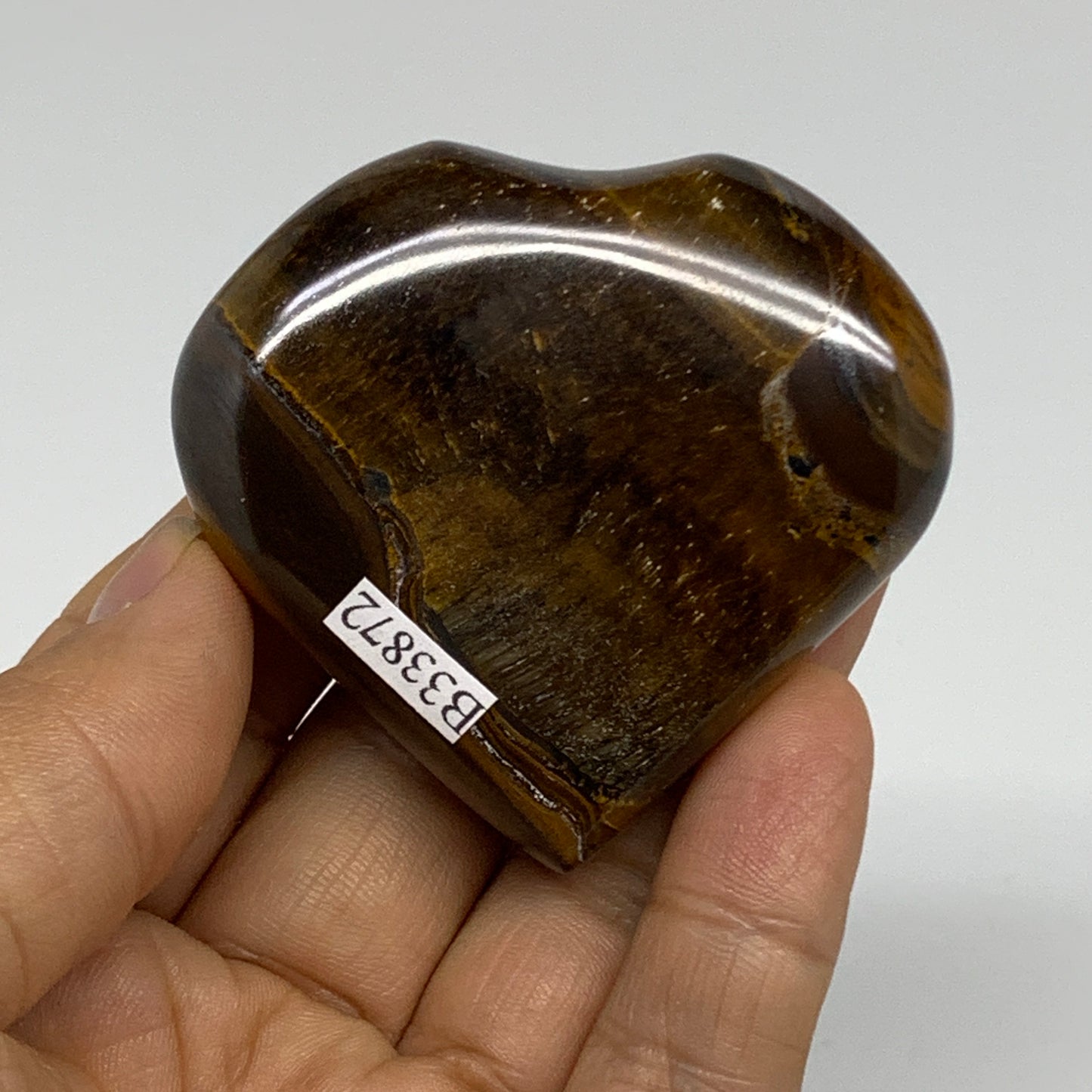 101.4g, 2.1"x2.3"x0.8", Tiger's Eye Heart Polished Healing Crystal @India, B3387