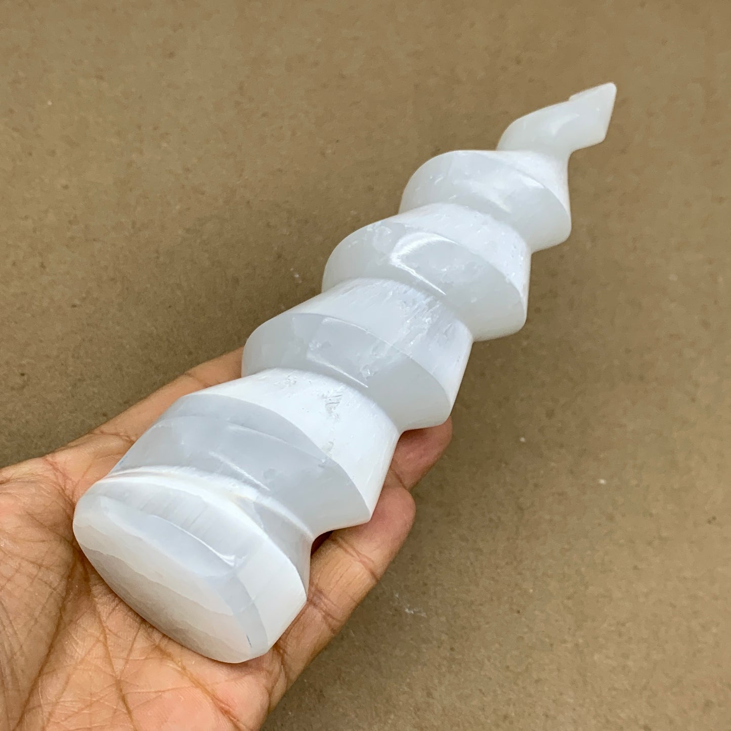 0.93 lbs.,7.25"x1.9", Selenite Spiral Crystal Tower Wand Point, B36618