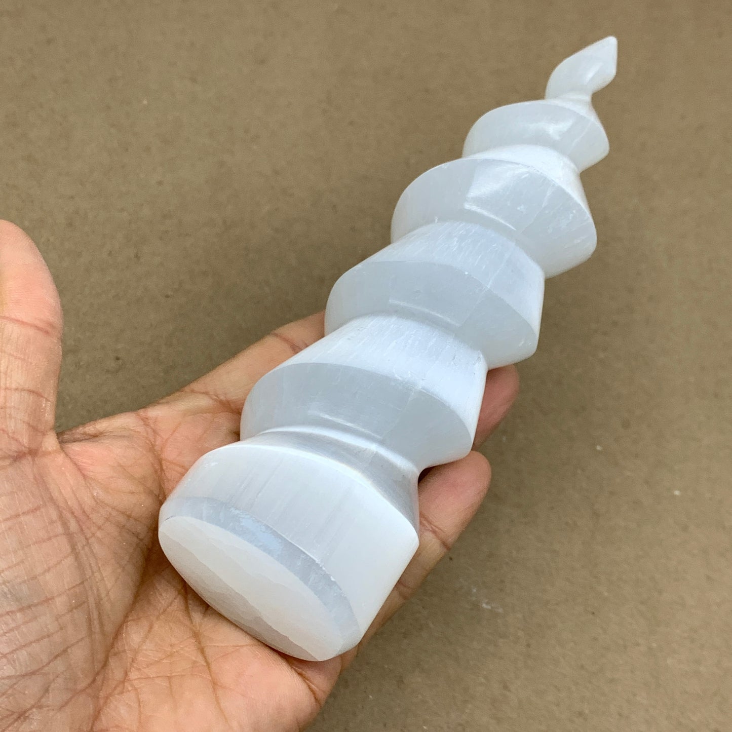 0.93 lbs.,7.25"x1.9", Selenite Spiral Crystal Tower Wand Point, B36618