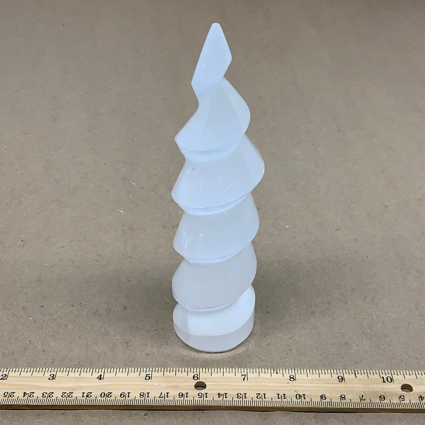 0.93 lbs.,7.25"x1.9", Selenite Spiral Crystal Tower Wand Point, B36618