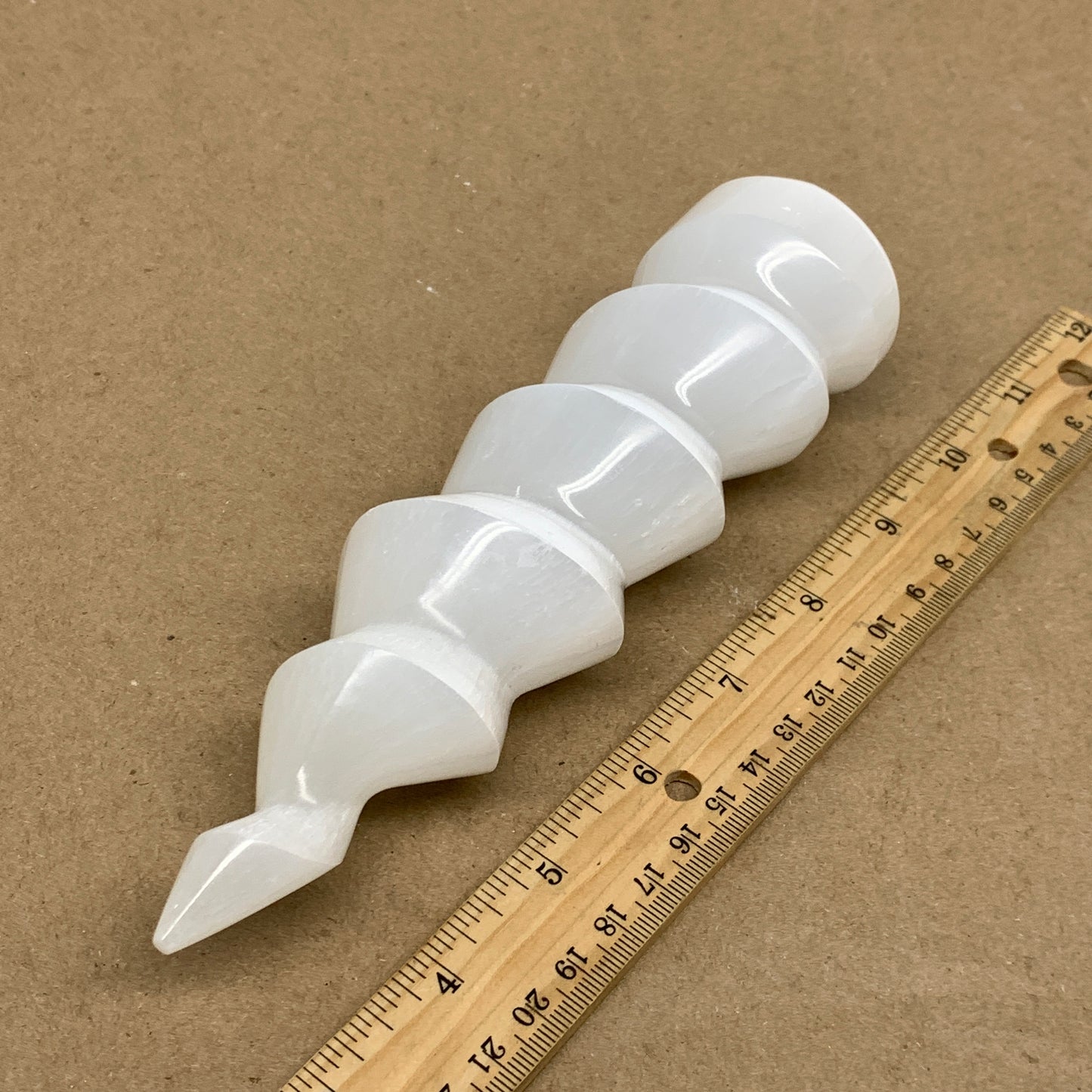 0.93 lbs.,7.25"x1.9", Selenite Spiral Crystal Tower Wand Point, B36618