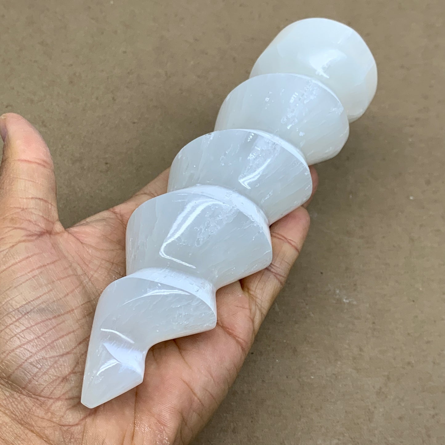 1.1 lbs.,7.25"x1.9", Selenite Spiral Crystal Tower Wand Point, B36619