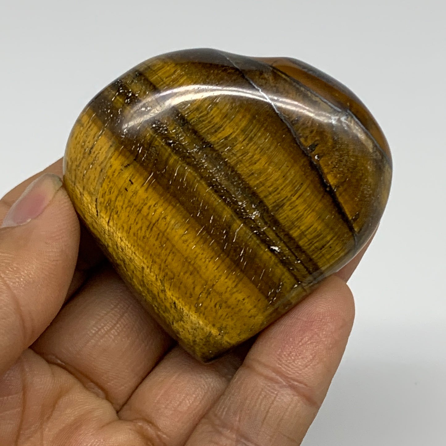82.8g, 2"x2.1"x0.8", Tiger's Eye Heart Polished Healing Crystal @India, B33873