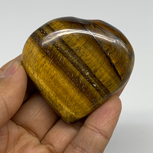82.8g, 2"x2.1"x0.8", Tiger's Eye Heart Polished Healing Crystal @India, B33873