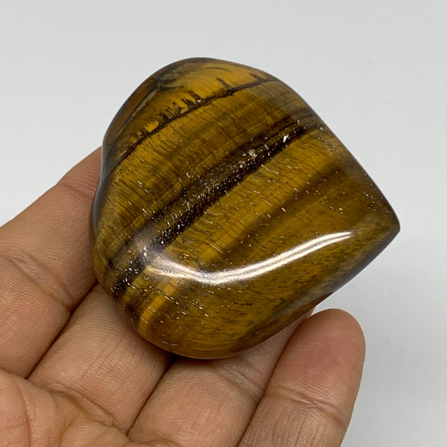 82.8g, 2"x2.1"x0.8", Tiger's Eye Heart Polished Healing Crystal @India, B33873
