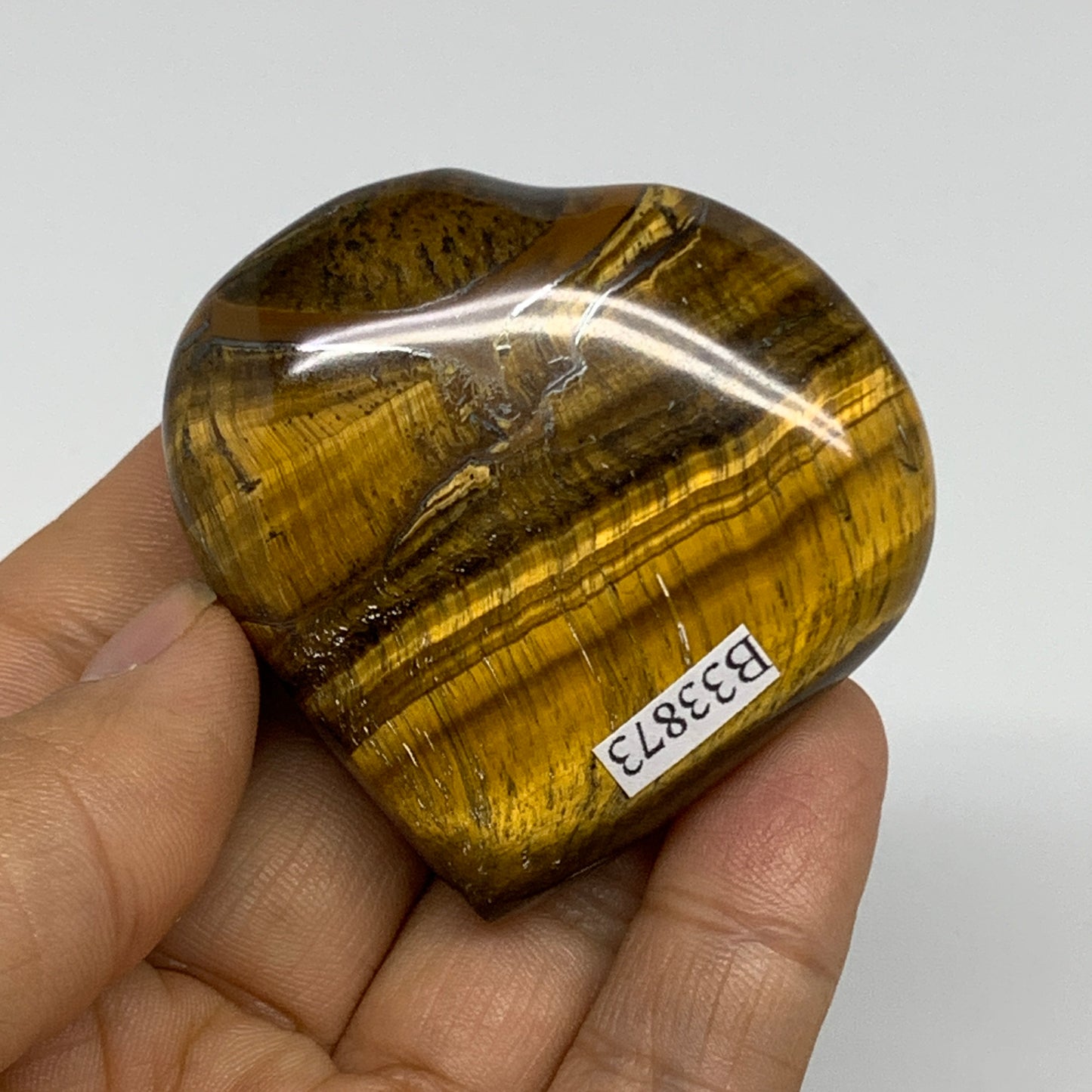82.8g, 2"x2.1"x0.8", Tiger's Eye Heart Polished Healing Crystal @India, B33873
