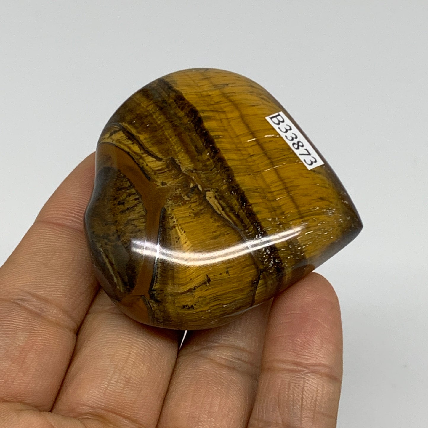 82.8g, 2"x2.1"x0.8", Tiger's Eye Heart Polished Healing Crystal @India, B33873