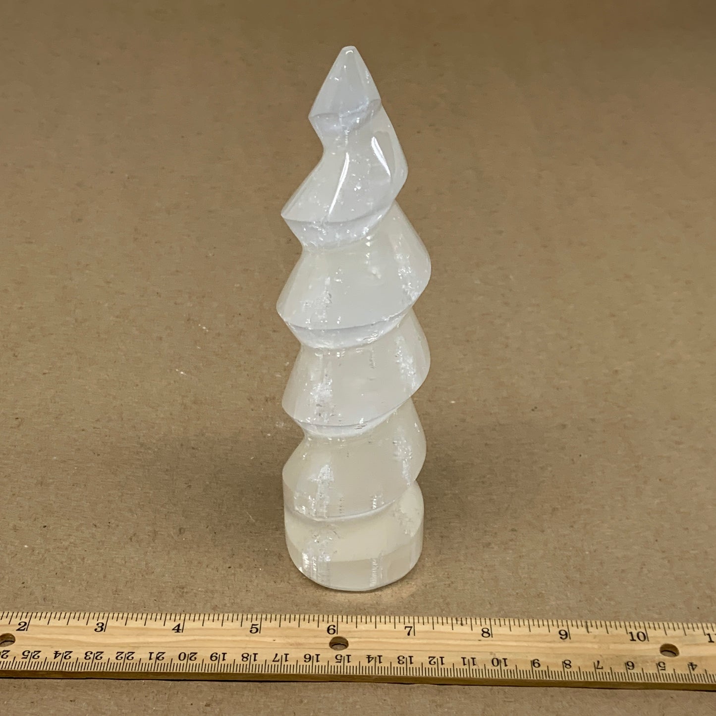 1.1 lbs.,7.25"x1.9", Selenite Spiral Crystal Tower Wand Point, B36619