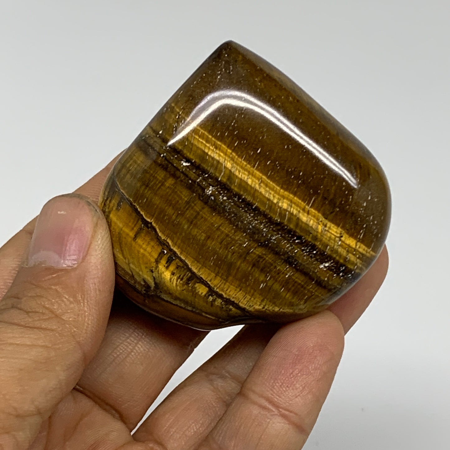 82.8g, 2"x2.1"x0.8", Tiger's Eye Heart Polished Healing Crystal @India, B33873
