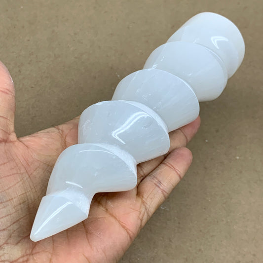 0.98 lbs.,7.25"x1.9", Selenite Spiral Crystal Tower Wand Point, B36620