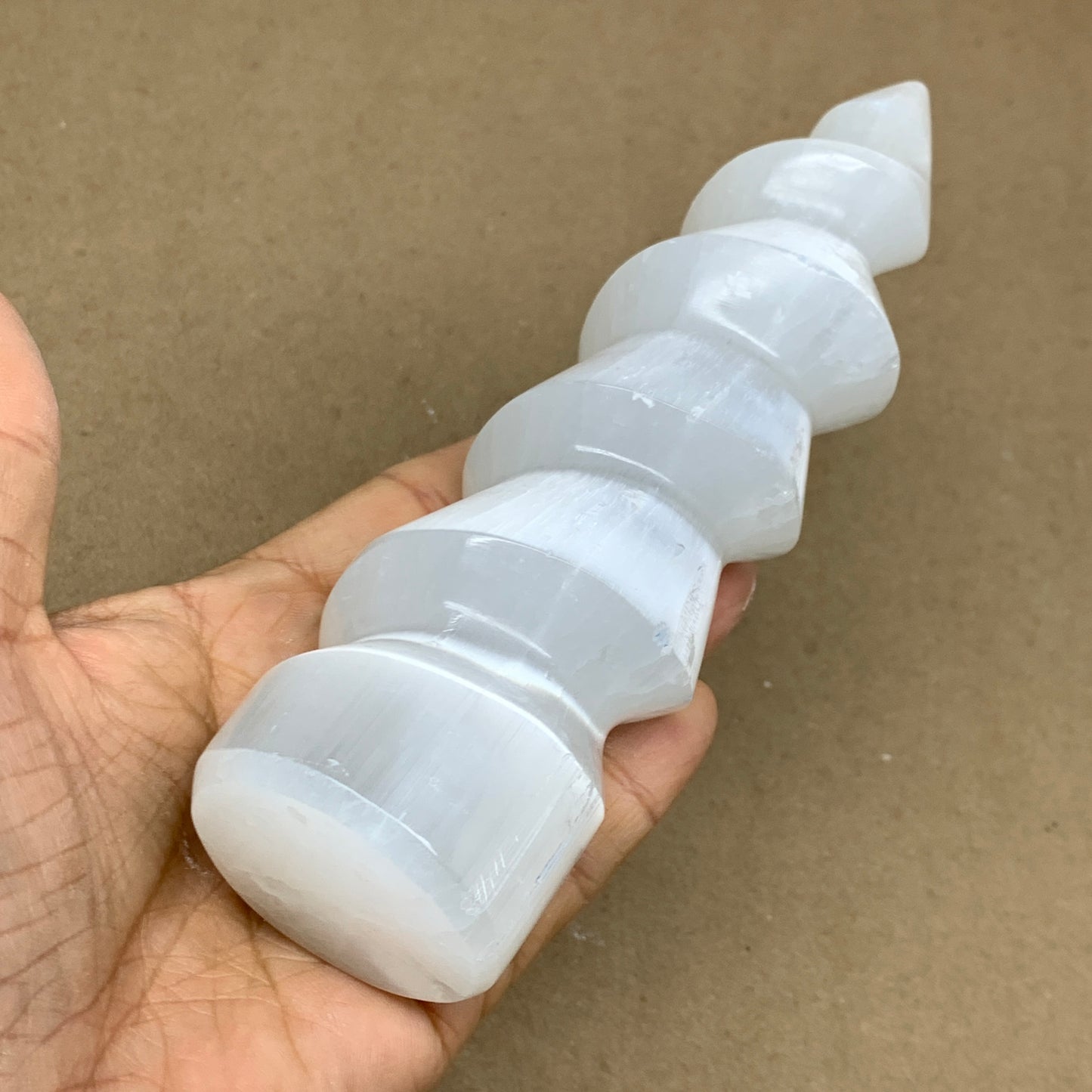 0.98 lbs.,7.25"x1.9", Selenite Spiral Crystal Tower Wand Point, B36620