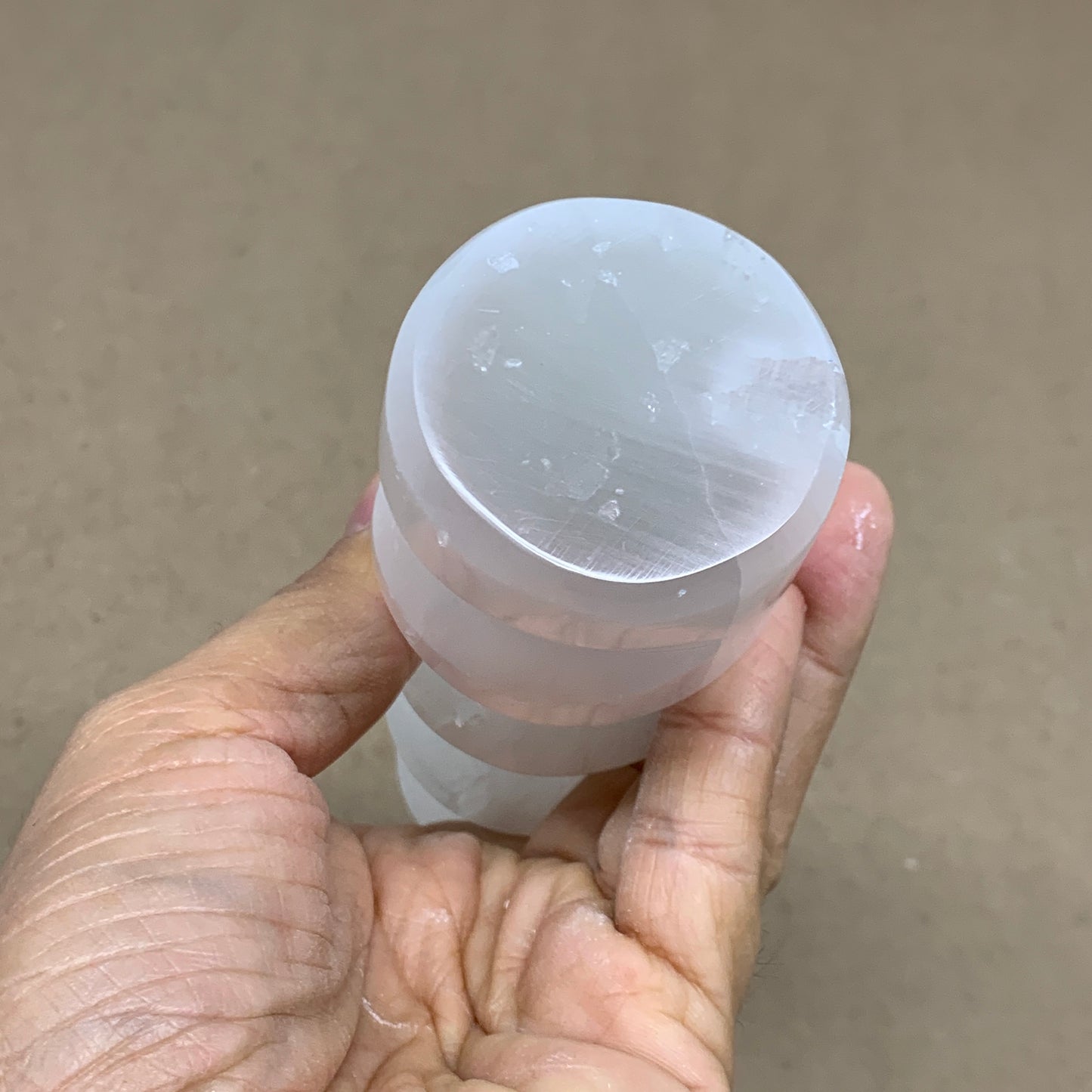 0.98 lbs.,7.25"x1.9", Selenite Spiral Crystal Tower Wand Point, B36620