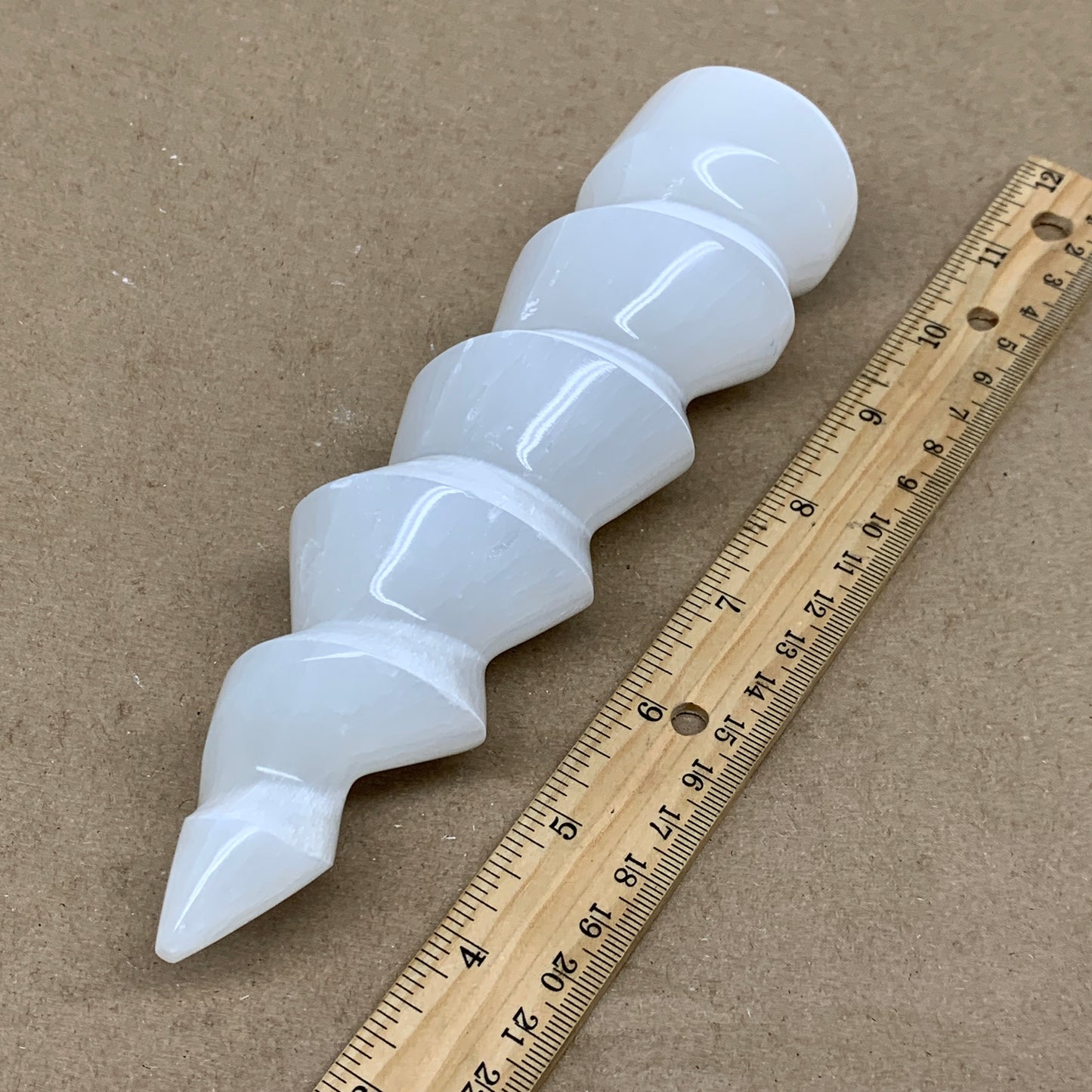 0.98 lbs.,7.25"x1.9", Selenite Spiral Crystal Tower Wand Point, B36620