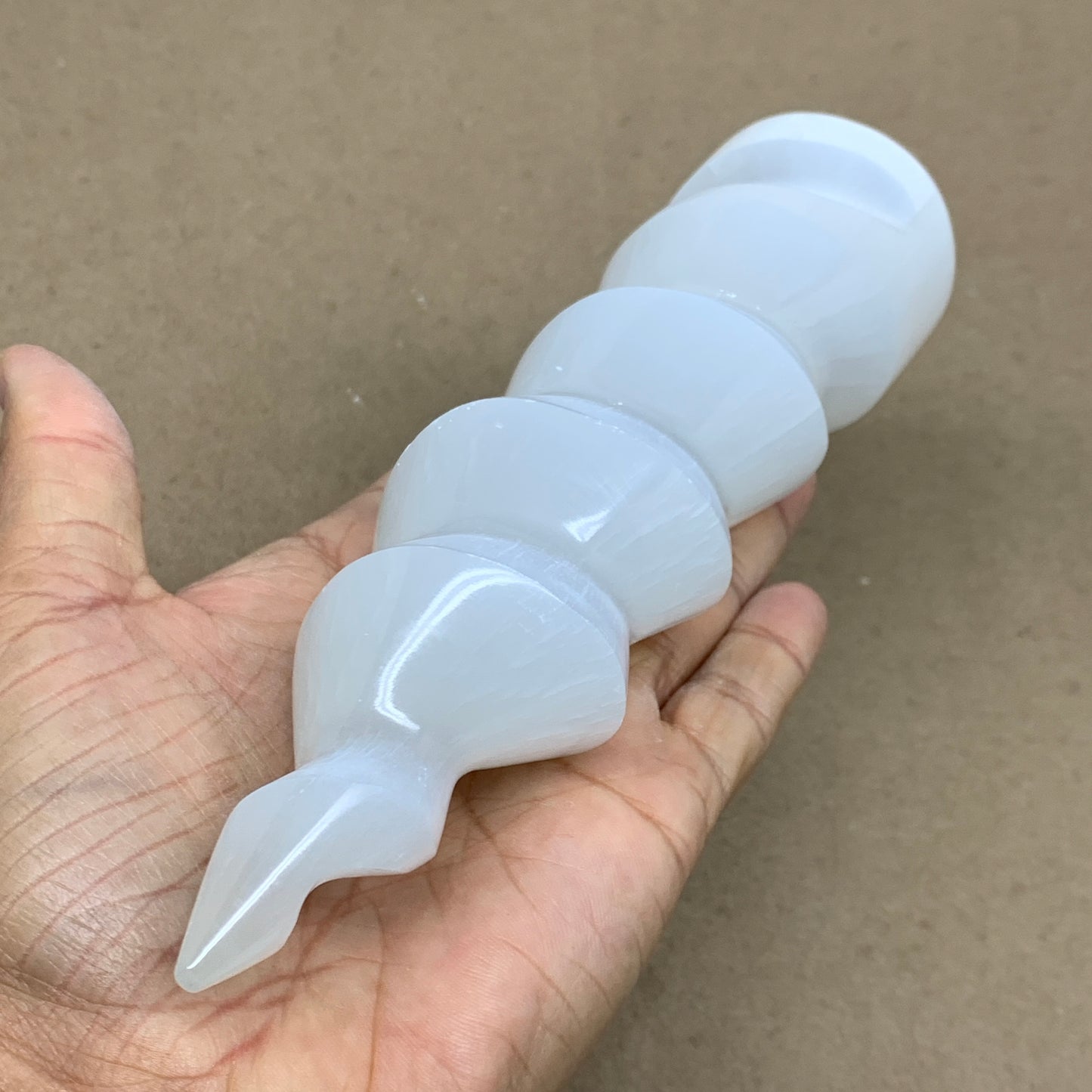 0.98 lbs.,7.25"x2", Selenite Spiral Crystal Tower Wand Point, B36621