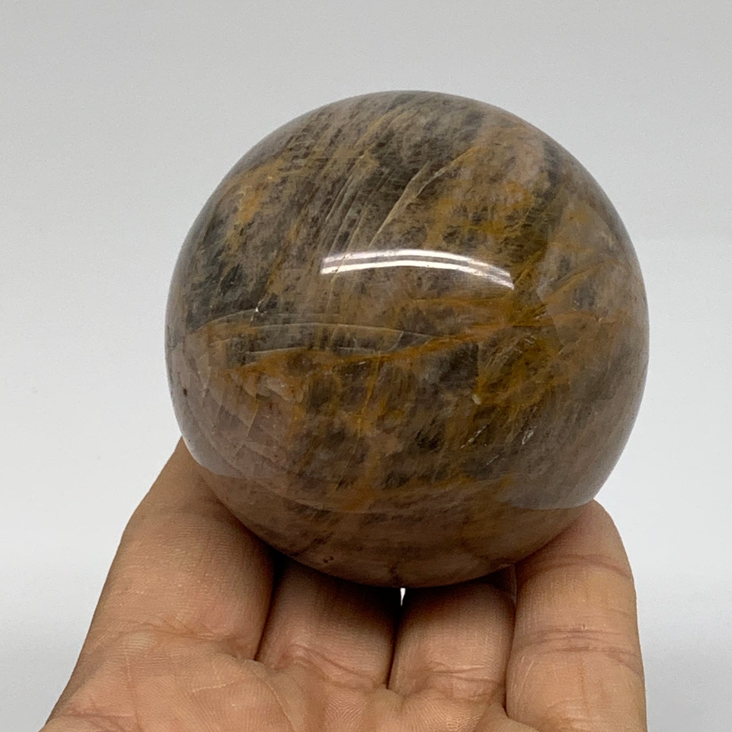 0.69 lbs, 2.4"(62mm), Black Moonstone Sphere Ball Gemstone Polished, B37536