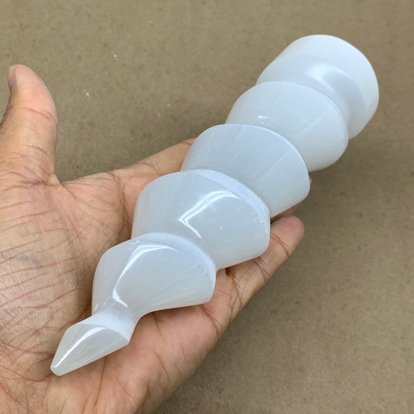 0.98 lbs.,7.25"x2", Selenite Spiral Crystal Tower Wand Point, B36621