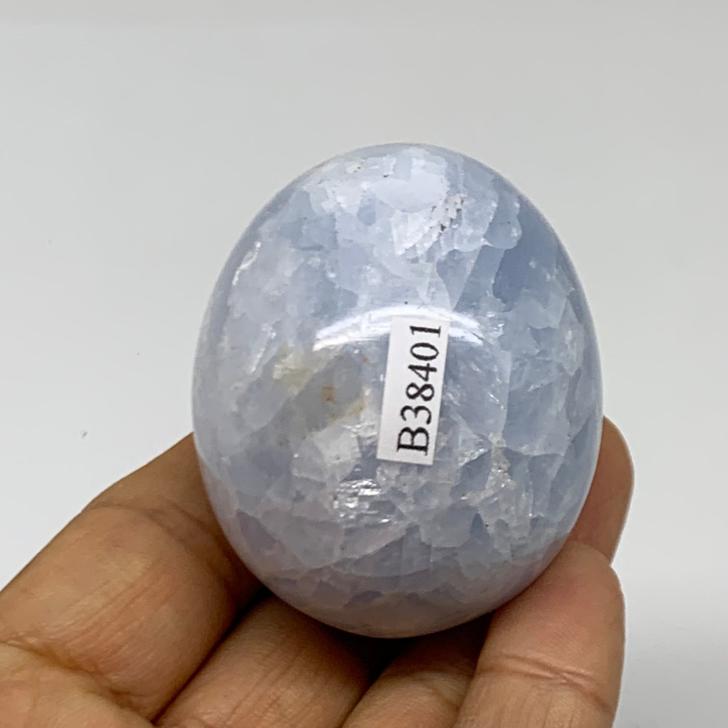 132.9g, 2"x1.7", Natural Blue Calcite Egg Polished Crystal @Madagascar, B38401