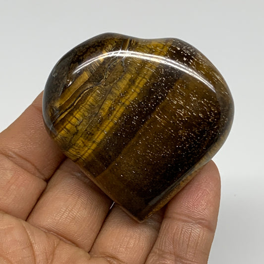 80.6g, 2"x2.1"x0.8", Tiger's Eye Heart Polished Healing Crystal @India, B33875