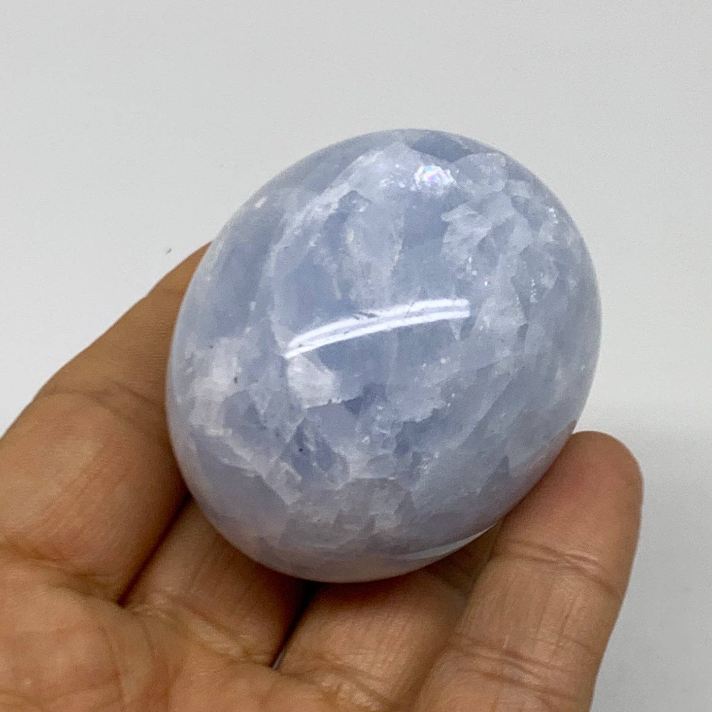 132.9g, 2"x1.7", Natural Blue Calcite Egg Polished Crystal @Madagascar, B38401