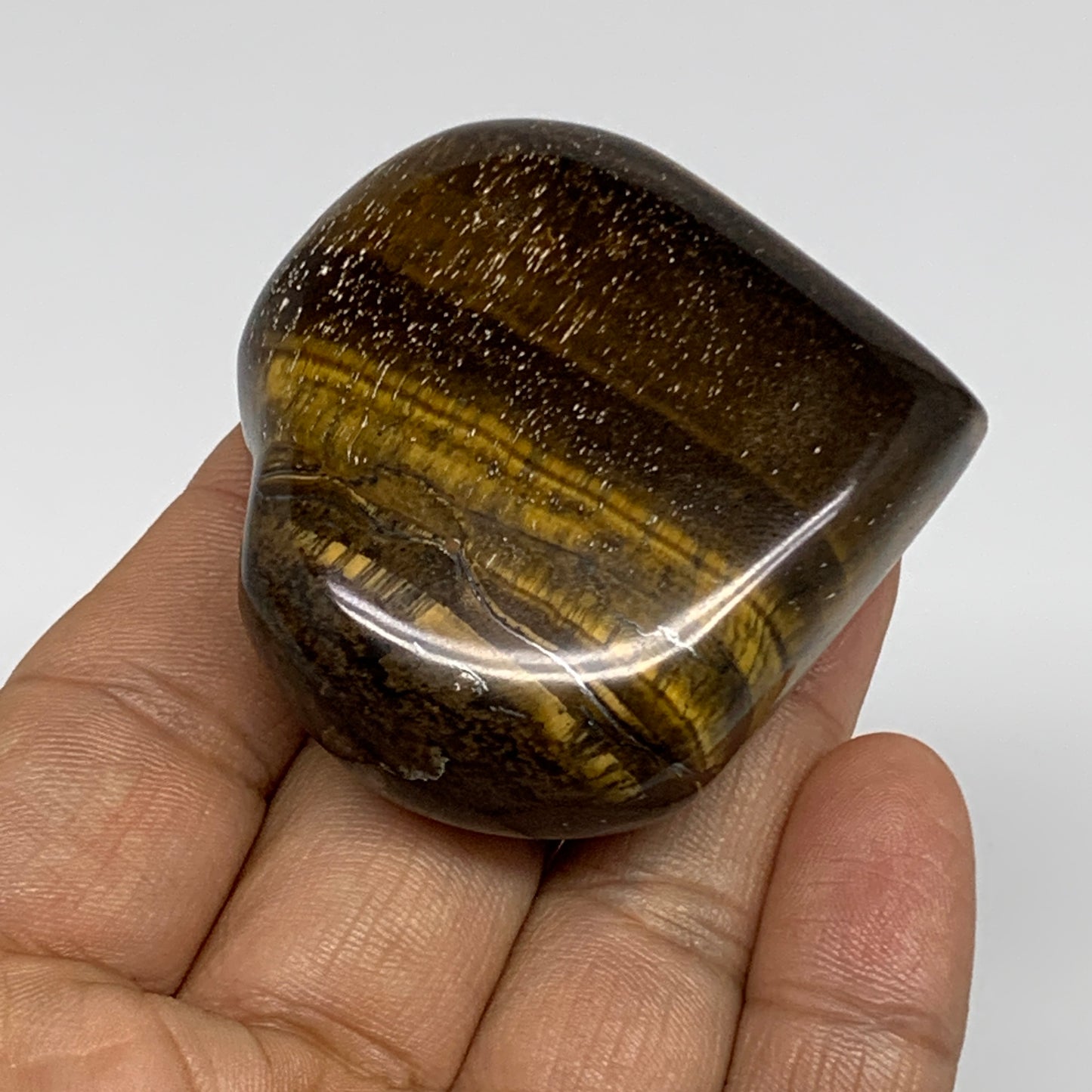 80.6g, 2"x2.1"x0.8", Tiger's Eye Heart Polished Healing Crystal @India, B33875