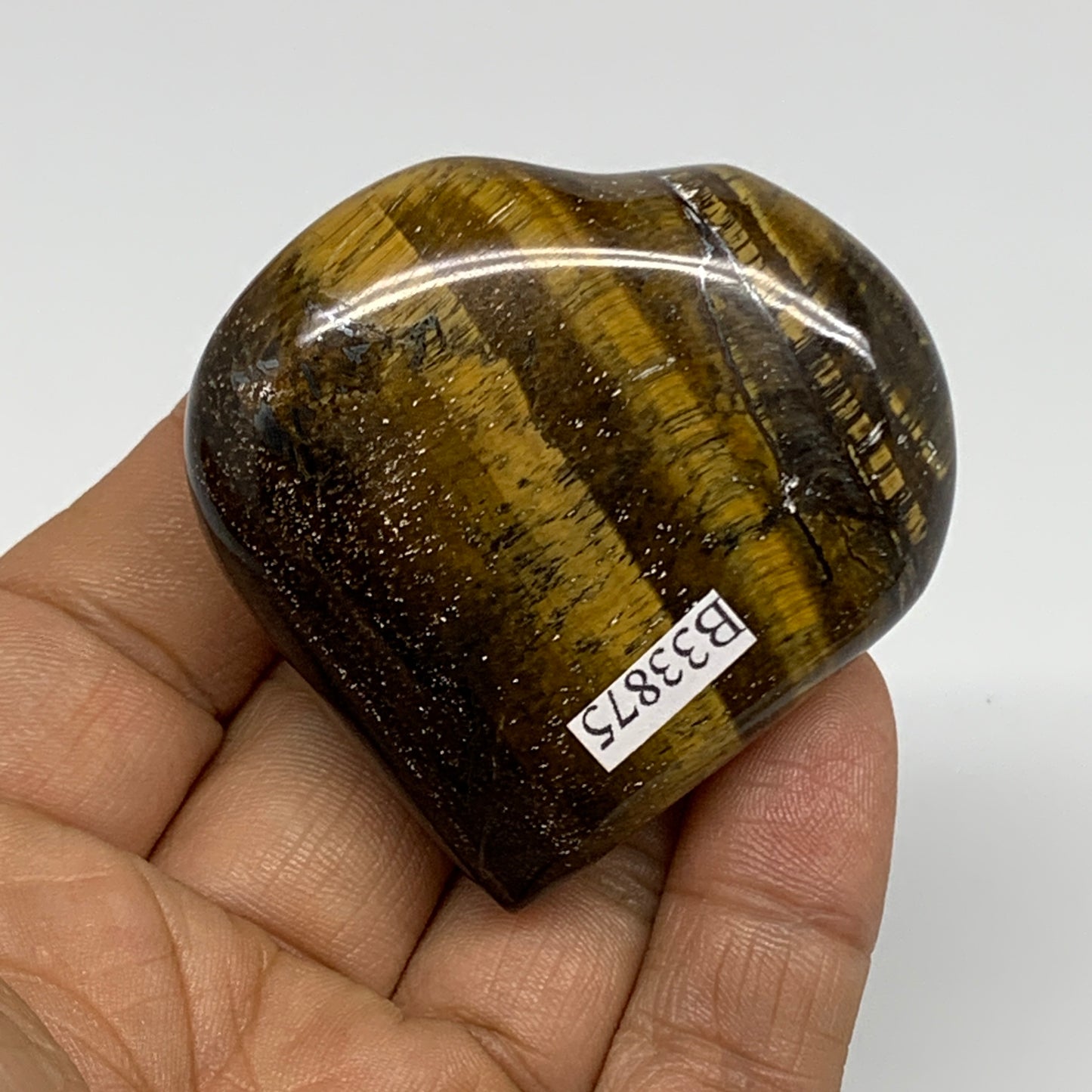 80.6g, 2"x2.1"x0.8", Tiger's Eye Heart Polished Healing Crystal @India, B33875