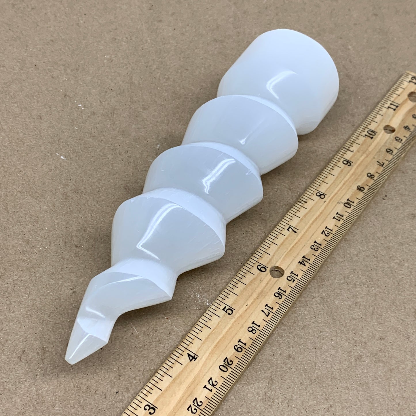 0.98 lbs.,7.25"x2", Selenite Spiral Crystal Tower Wand Point, B36621