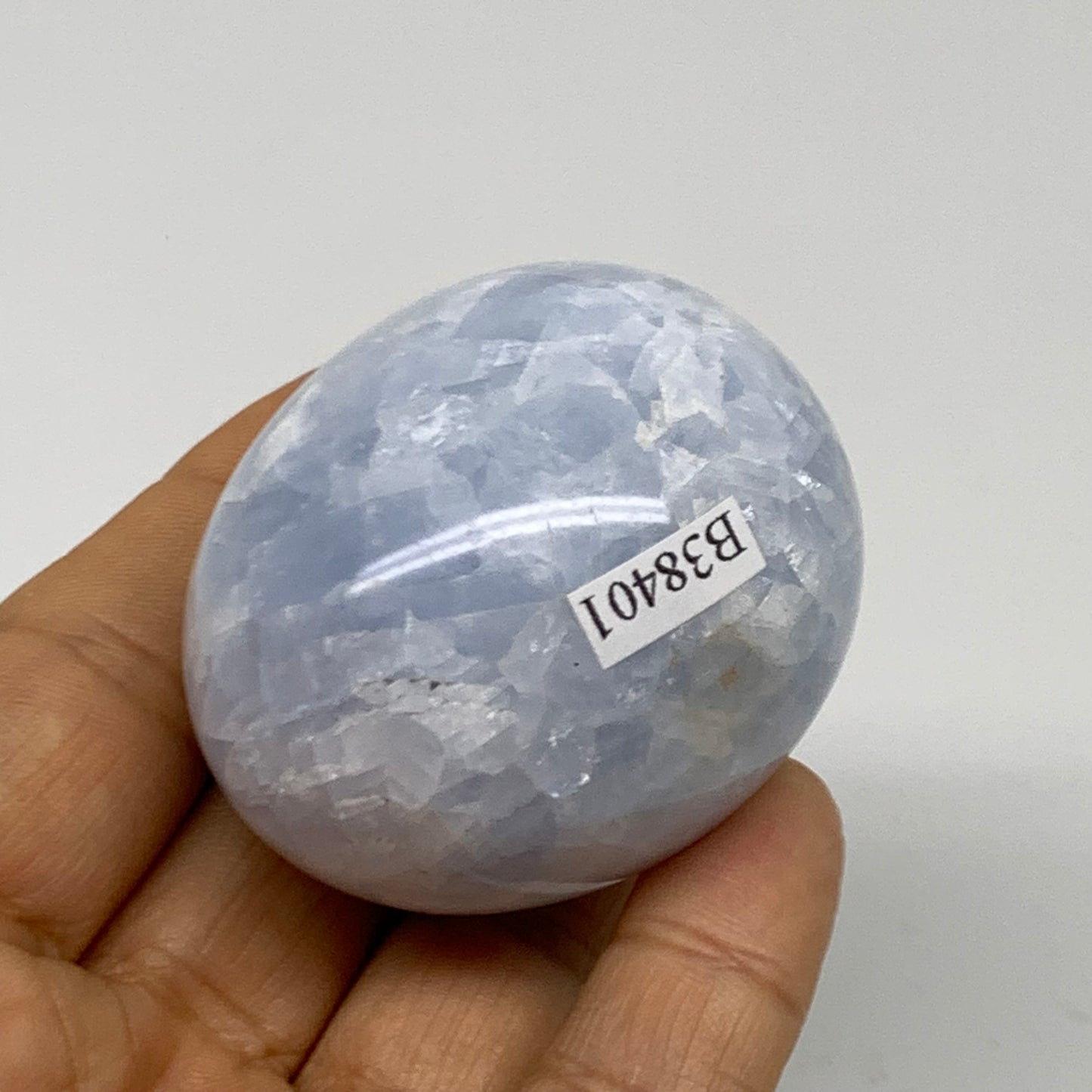 132.9g, 2"x1.7", Natural Blue Calcite Egg Polished Crystal @Madagascar, B38401