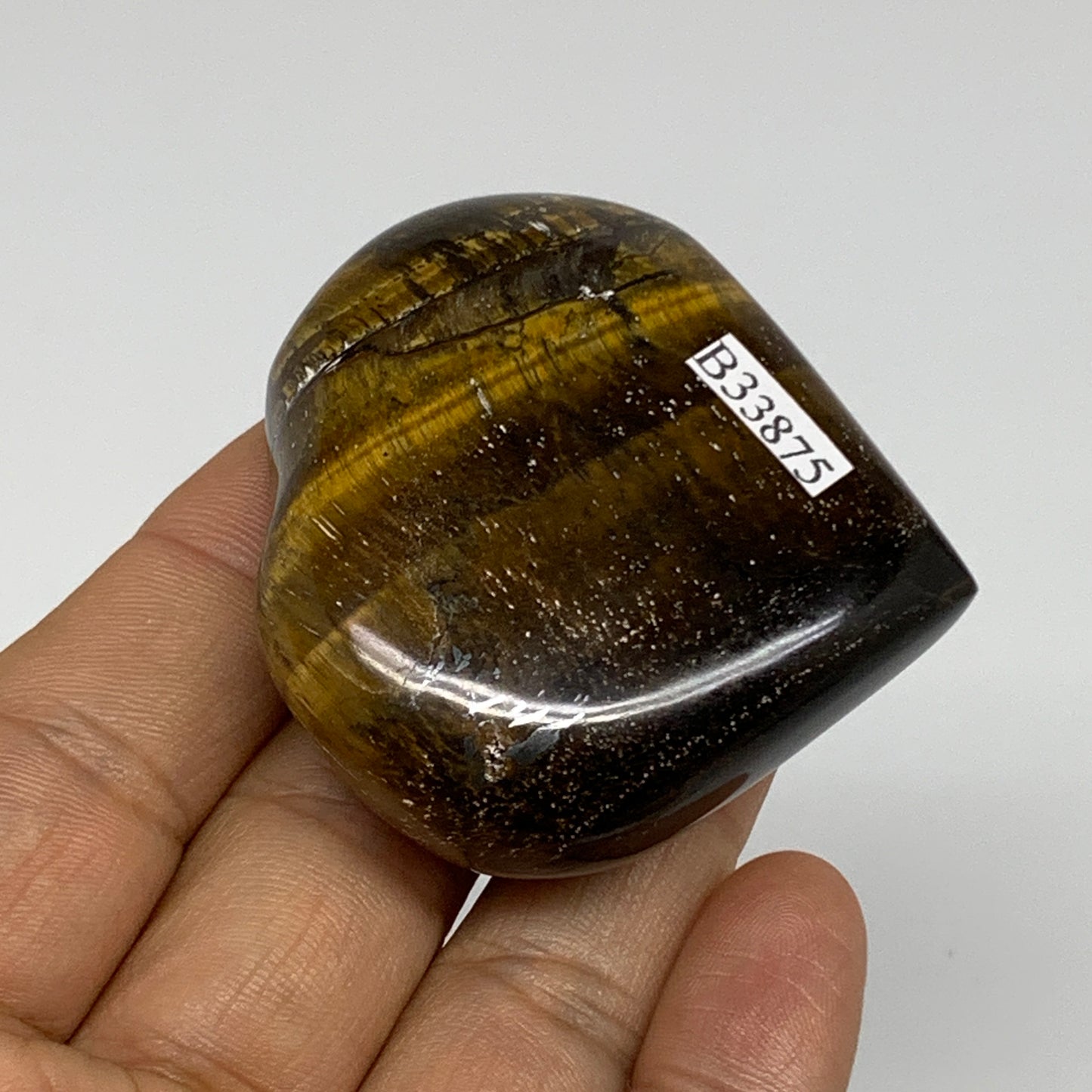 80.6g, 2"x2.1"x0.8", Tiger's Eye Heart Polished Healing Crystal @India, B33875