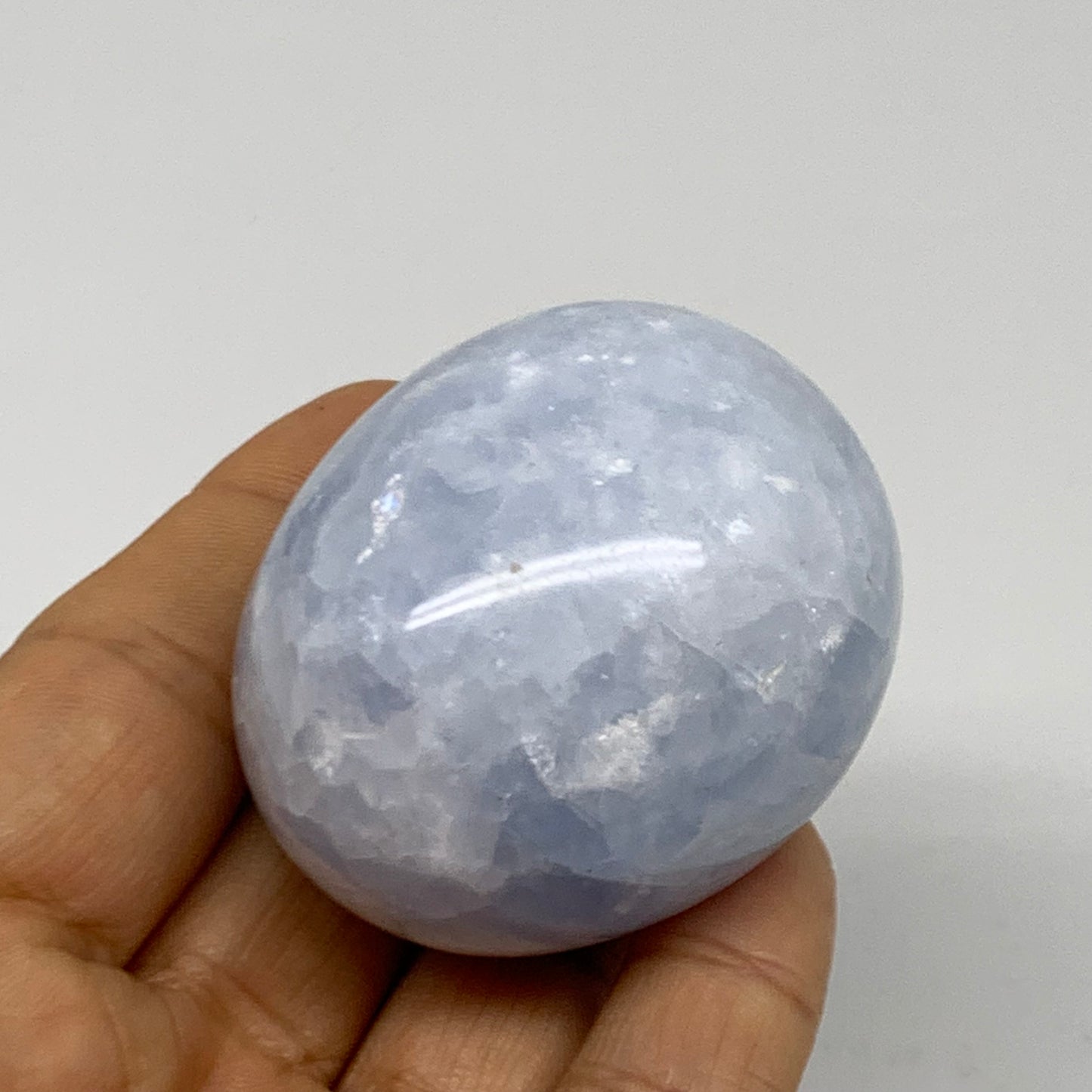 132.9g, 2"x1.7", Natural Blue Calcite Egg Polished Crystal @Madagascar, B38401