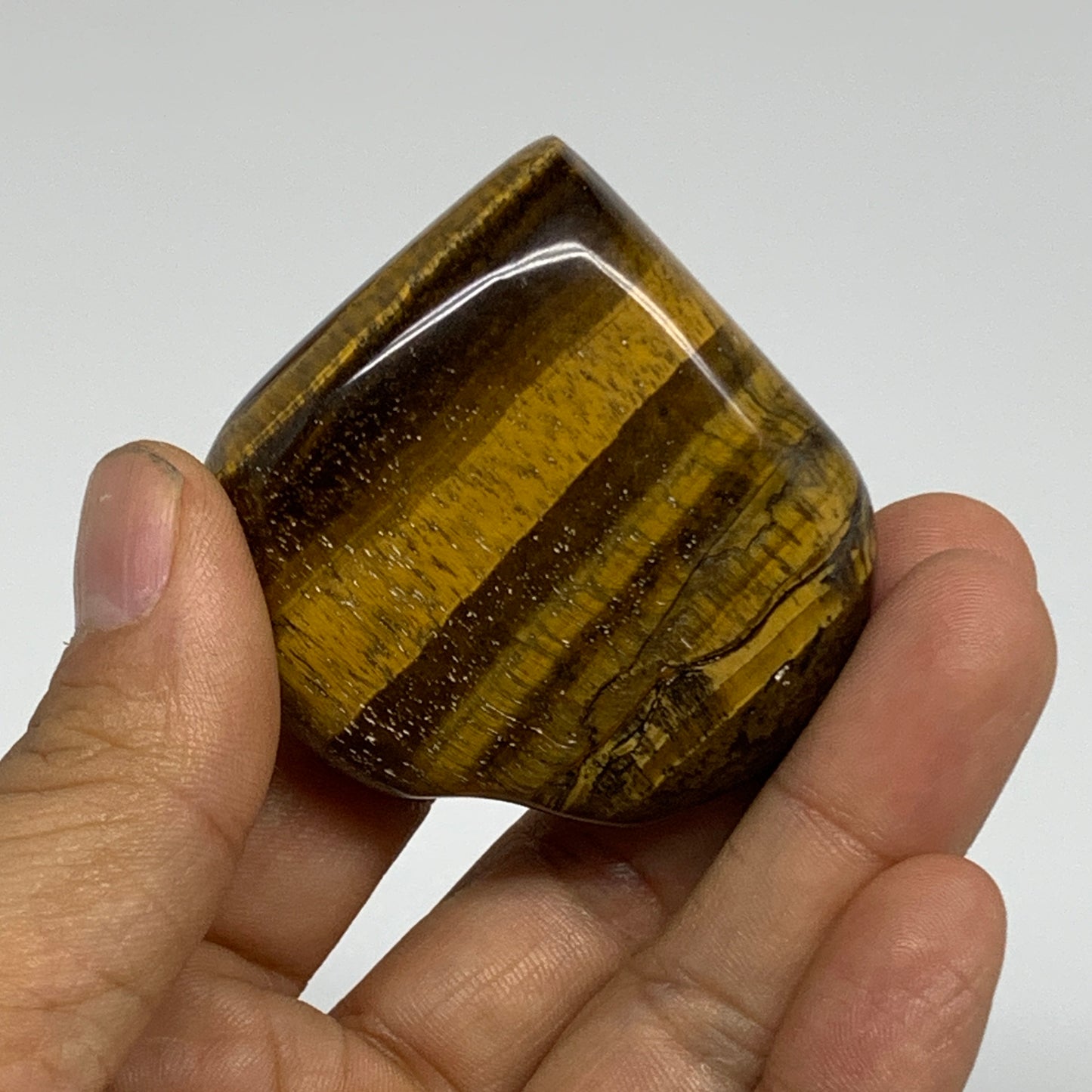 80.6g, 2"x2.1"x0.8", Tiger's Eye Heart Polished Healing Crystal @India, B33875