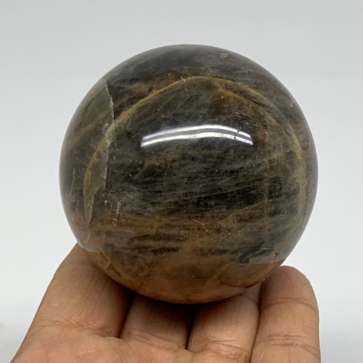 0.74 lbs, 2.5"(63mm), Black Moonstone Sphere Ball Gemstone Polished, B37537
