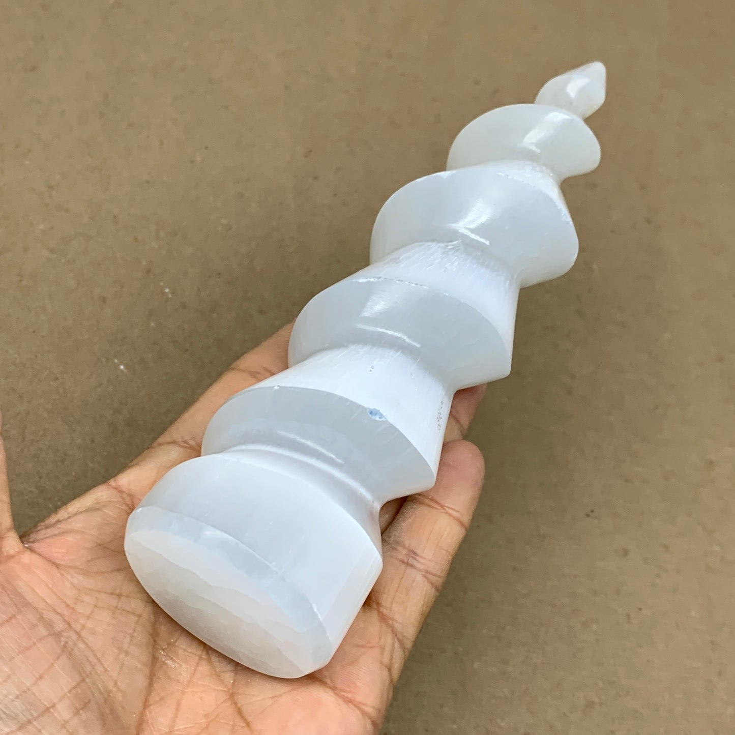 0.83 lbs.,7.25"x1.8", Selenite Spiral Crystal Tower Wand Point, B36622